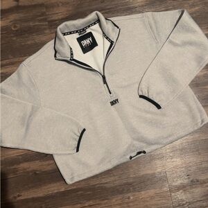 DKNY Light Gray Quarter-Zip Sweater with Black Trim